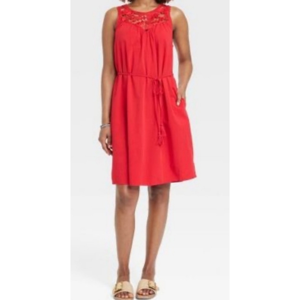 Knox Rose Wide Strap Sleeveless A-Line Dress Red Size L